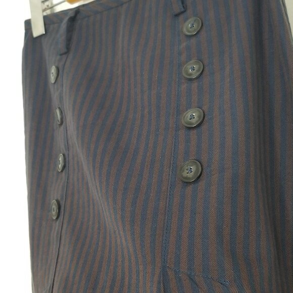 Tristan & Iseut Cotton & Linen Vintage Striped Button-Front Midi Skirt - Picture 3 of 11